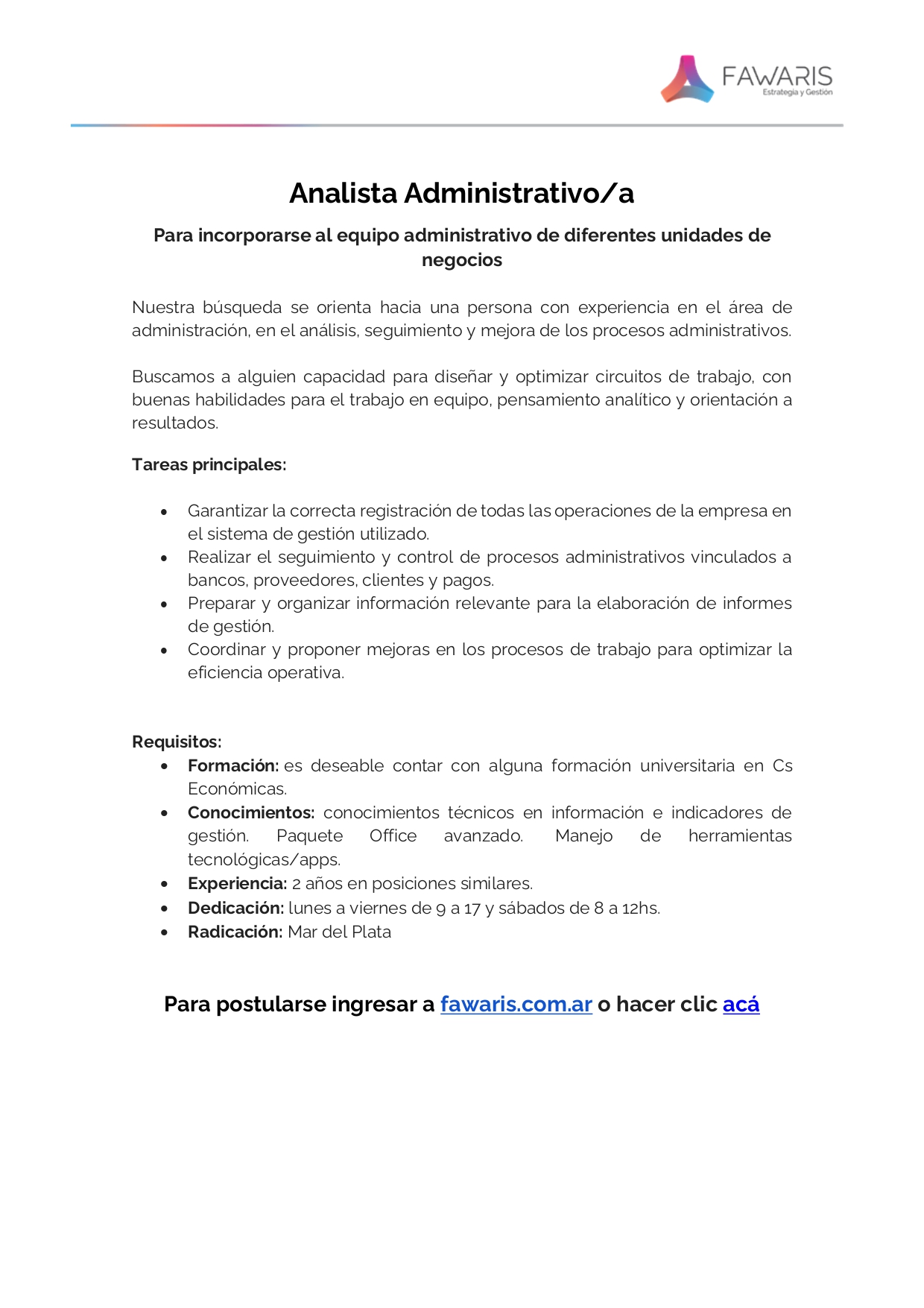 FAWARIS Búsqueda Analista Administrativo page 0001