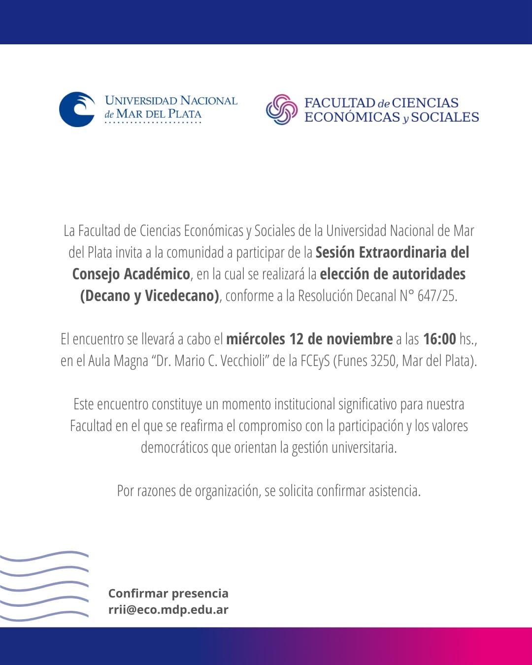 Elección de autoridades (decano - vicedecano) de la FCEyS